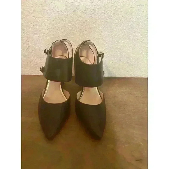 Andiamo Womens Black‎ Leather sz 7.5 Two Buckle Stiletto Heels - Picture 6 of 11